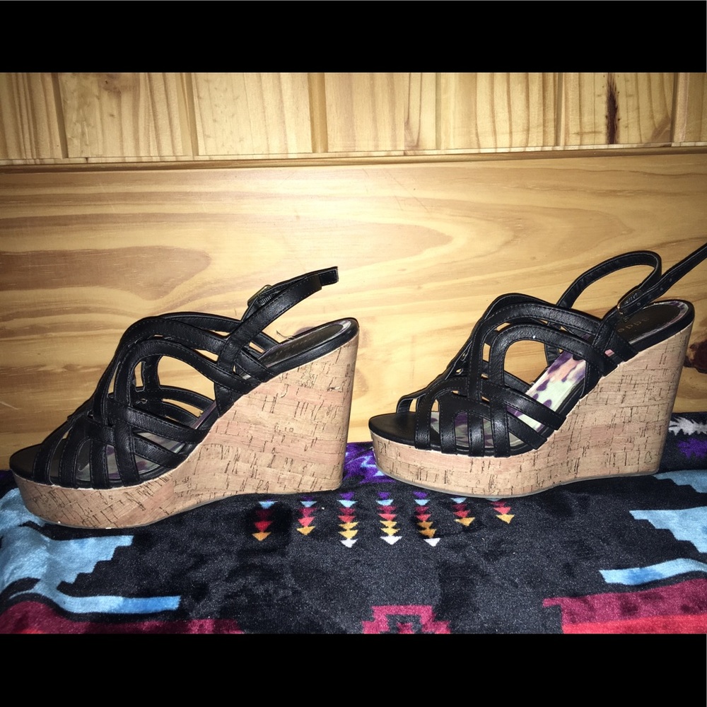 Black Strapped Wedges